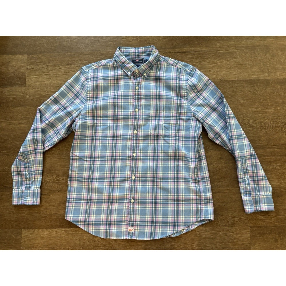 Vineyard Vines Shirt Mens‎ Large Blue Purple Plaid Performance Flannel Murray